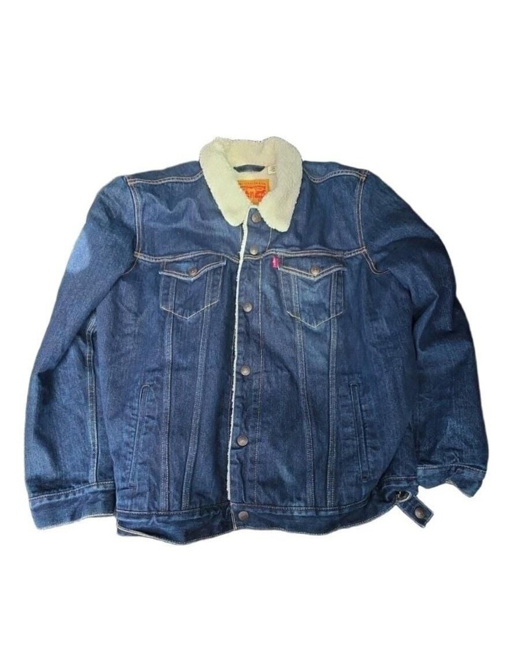 Levi's Sherpa Trucker Jacket Size XXL Dark Wash Denim Fleece Lined